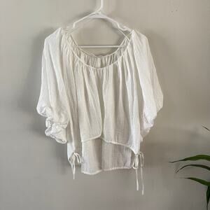 ASTR the Label Puff Sleeve Side Tie Top Womens Medium White Bohemian Peasant
